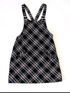 Girls Forever 21 Kids Plaid Buckle Strap Overall Jumper Mini Dress Y2K Size 9/10